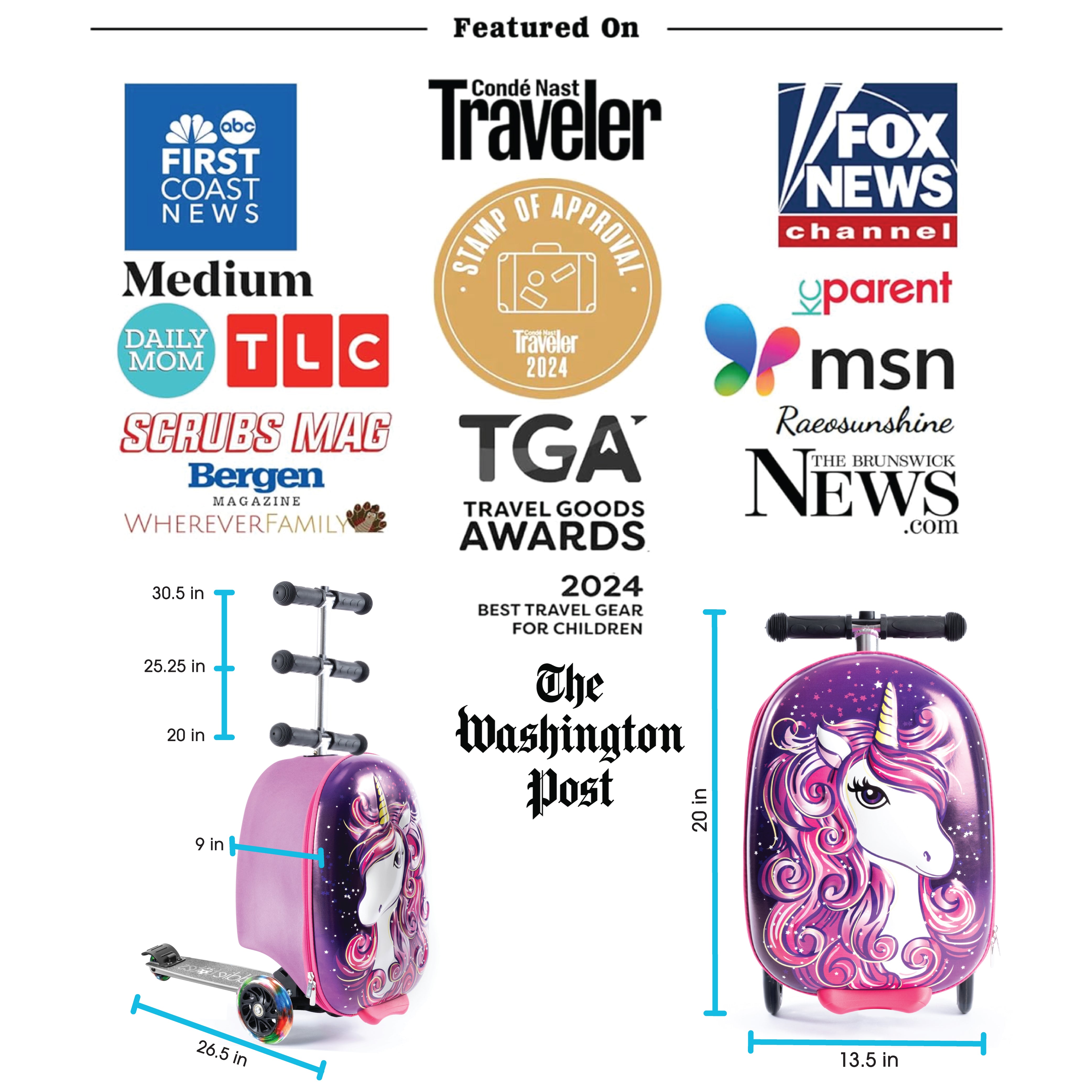 Unicorn Kids Carry-On Scooter Luggage